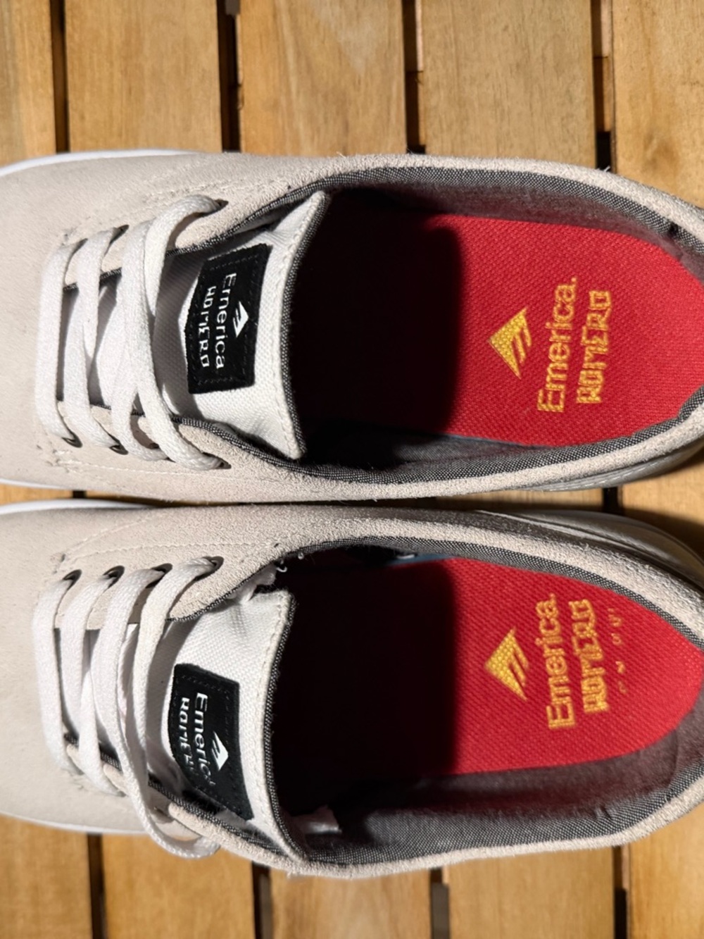 Emerica Beige Canvas Sneakers with Red Insoles